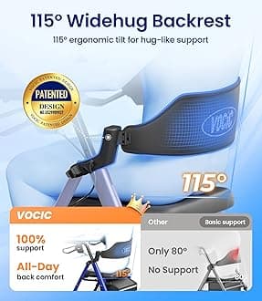 VOCIC Walkers for Seniors, Z21 Rollator Walker with Seat Supports 350lb, 8" Big Wheels for All Terrain, Ergonomic Arc Seat & 6" Ultra Backrest Foldable Walker, Dual Height Adjustment, Lightweight 2025