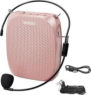 SHIDU S258 Upgraded Portable Rechargeable Voice Amplifier with Wired Neckband Microphone, Supports AUX, USB, & Micro-SD Card Input for Teachers, Tour Guides with Type C Charging Cable|Pink