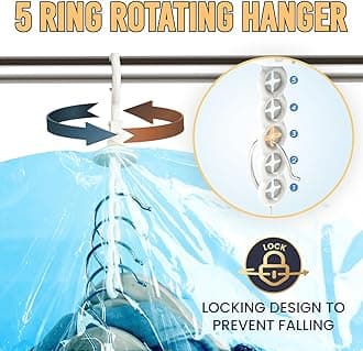 TAILI Hanging Vacuum Storage Bags for Clothes, Space Saver Bags (3 Long, 3 Short), Blue Vacuum sealer Bags 6 Pack, Closet Organizers and Storage