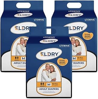 Adult Diaper, Tape Style, Medium (M) Size, 30 Count, Unisex, Waist Size (28-42 inches | 71-105 cm), Super Absorbent Core, Wetness Indicator, Overnight Protection, Pack of 3