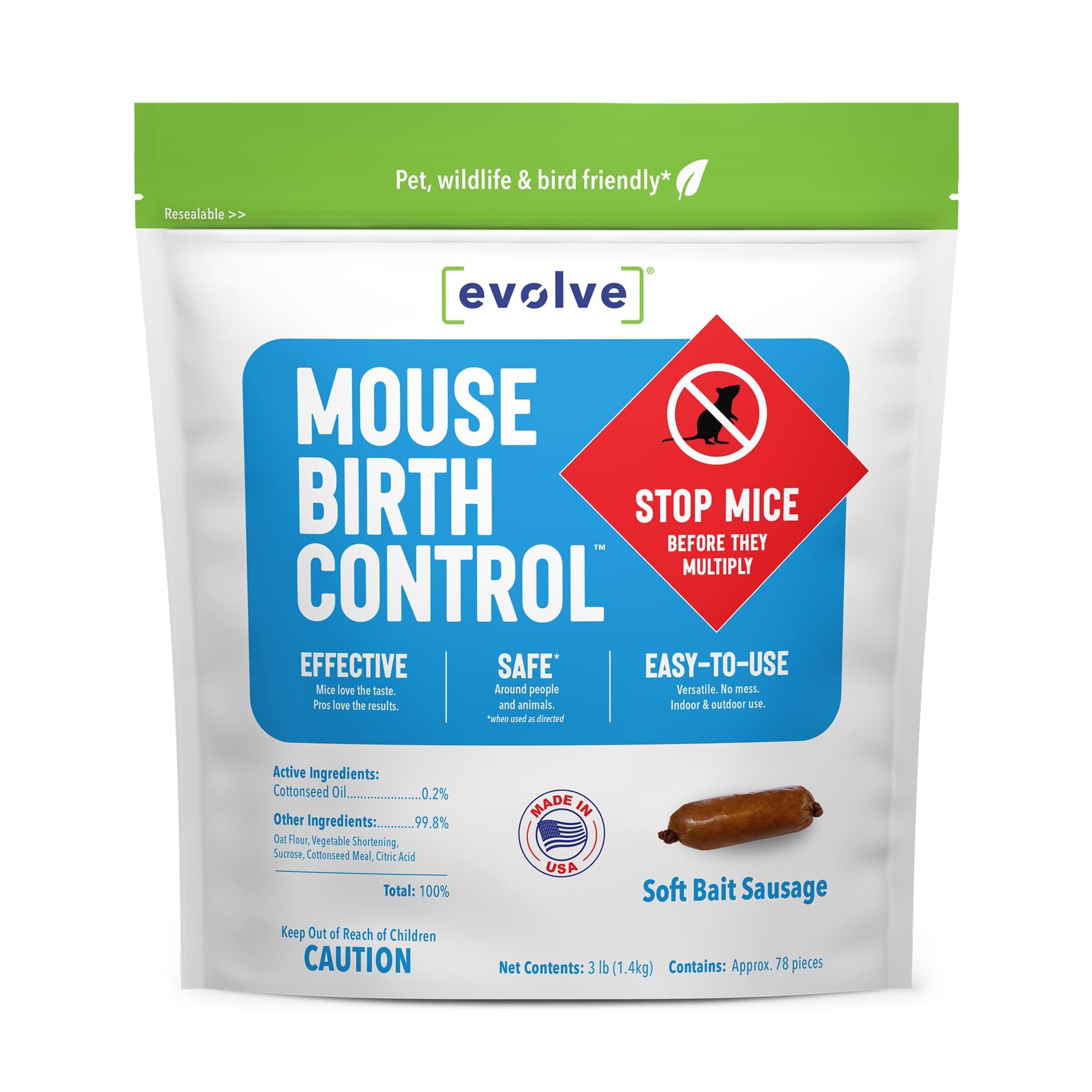 Evolve Mouse Birth Control Soft Bait Sausages – 3 lbs | Science-Based Mouse Population Control | Non-Lethal, Long-Term Population Management (Packaging May Vary)