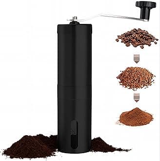 Coffee Grinder Manual with Adjustable Settings Conical Burr Grinder for Coffee Beans, Stainless Steel Burr Coffee Grinder for Aeropress, Drip Coffee, Espresso (Black, Stainless Steel)