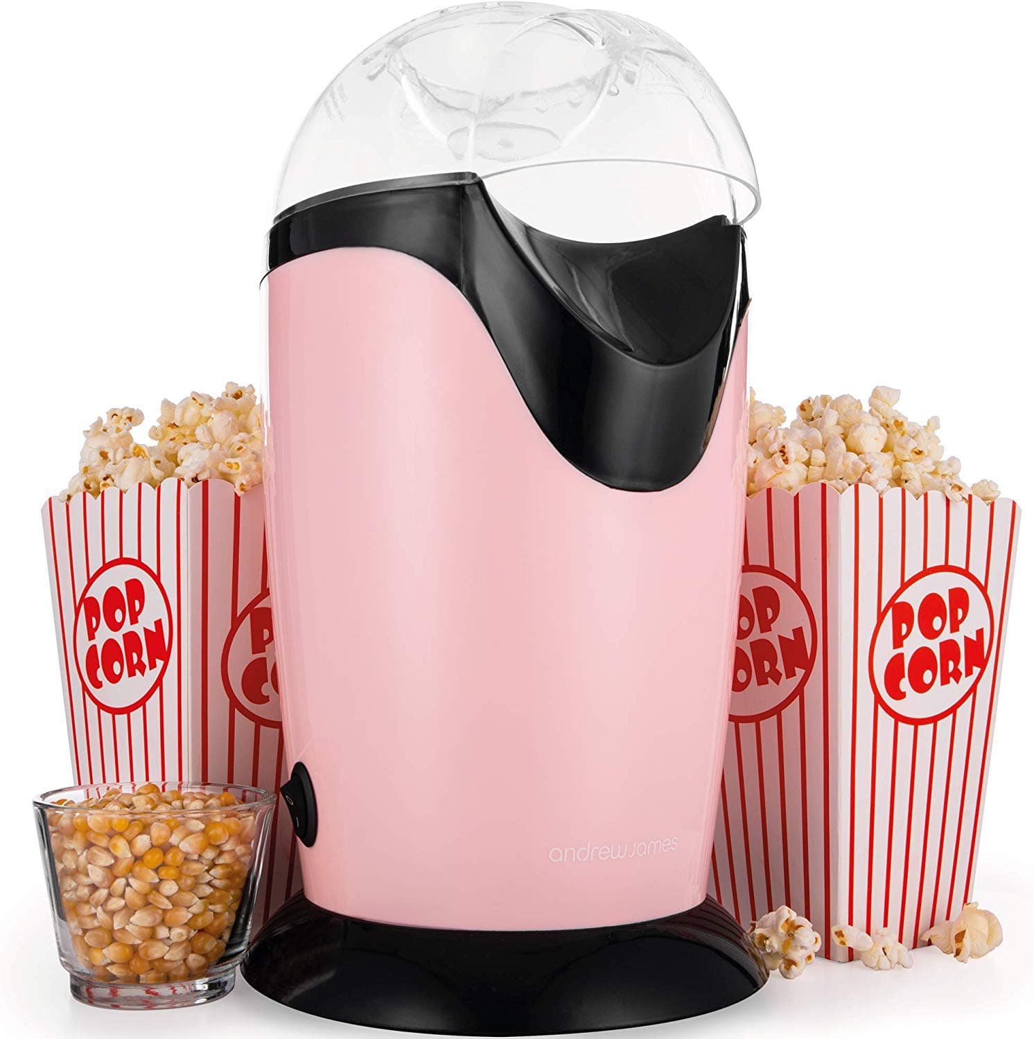 Andrew James Popcorn Maker Machine – Hot Air Popcorn Machine for Healthy Snacking – Classic Air Popcorn with Cinema Boxes – Ideal Popcorn Maker Movie Night Accessory