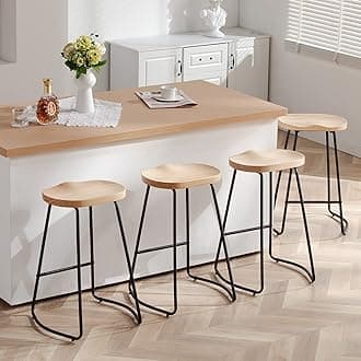 HeuGah Bar Stools Set of 4, Saddle Seat Bar Stools with Metal Legs, Rustic Backless Counter Height Stools, Industrial Counter Stools (Burlywood, 4 PCS 26Inch Counter Stools)