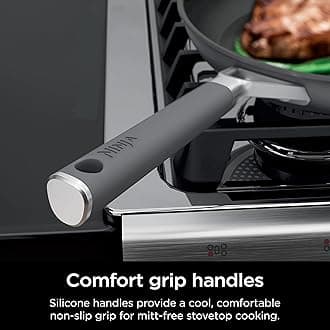 Ninja CW60020 NeverStick Comfort Grip 8'' Fry Pan, Nonstick, Durable, Scratch Resistant, Dishwasher Safe, Oven Safe to 400°F, Silicone Handles, Grey