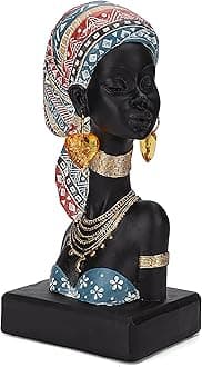 African Statues for Home Decor, Sculptures Decorations for Living Room, 8.7'' African Lady Art Bust Figurines, Black Vintage Aesthetic Ornament for Shelf and Tables, Décor Accents Gifts for Women
