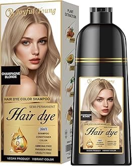 Joyful Young Hair Dye Shampoo 3-in-1, Champagne Blonde Semi-Permanent Gray Hair Coverage, Color Depositing Shampoo for Women & Men, Vegan, Ammonia-Free