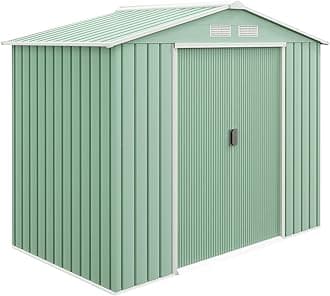 Outsunny 7 x 4ft Metal Garden Shed, Waterproof Outdoor Bike Storage Shed Galvanised with Vents, Foundation Kit, Apex Roof and Lockable Double Doors for Patio Lawn, Light Green