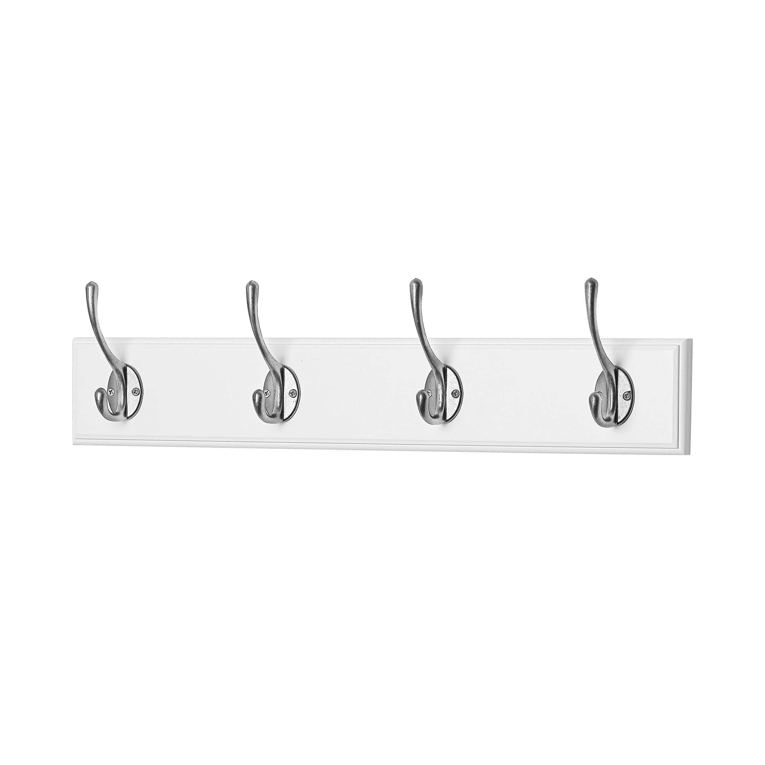 Bamboo Hook Rail/Coat Rack with 4 Heavy duty Hooks,Wall Mounted Bedroom Bathroom Entryway Storage Rack for Jackets, Coats, Hats, Scarves,Towel 19-Inch,Flat , White