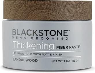 Blackstone Men's Grooming Thickening Fiber Paste Gel for Hair Styling - Adds Volume with Pliable Hold & Matte Finish | Paraben Free, Sandalwood (4 oz)