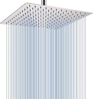 Rain Shower Head - High Flow Large Rainfall Shower Heads Made of Stainless Steel - Waterfall Bathroom Square Showerhead - Ceiling or Wall Mount (12" Chrome)
