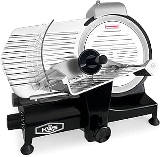 KWS MS-10XS Premium 320W Electric Meat Slicer 10-Inch in Black with 304 Stainless Steel Blade, Frozen Meat/Deli/Cheese/Food Slicer Low Noises Commercial and Home Use [ ETL, NSF Certified ]