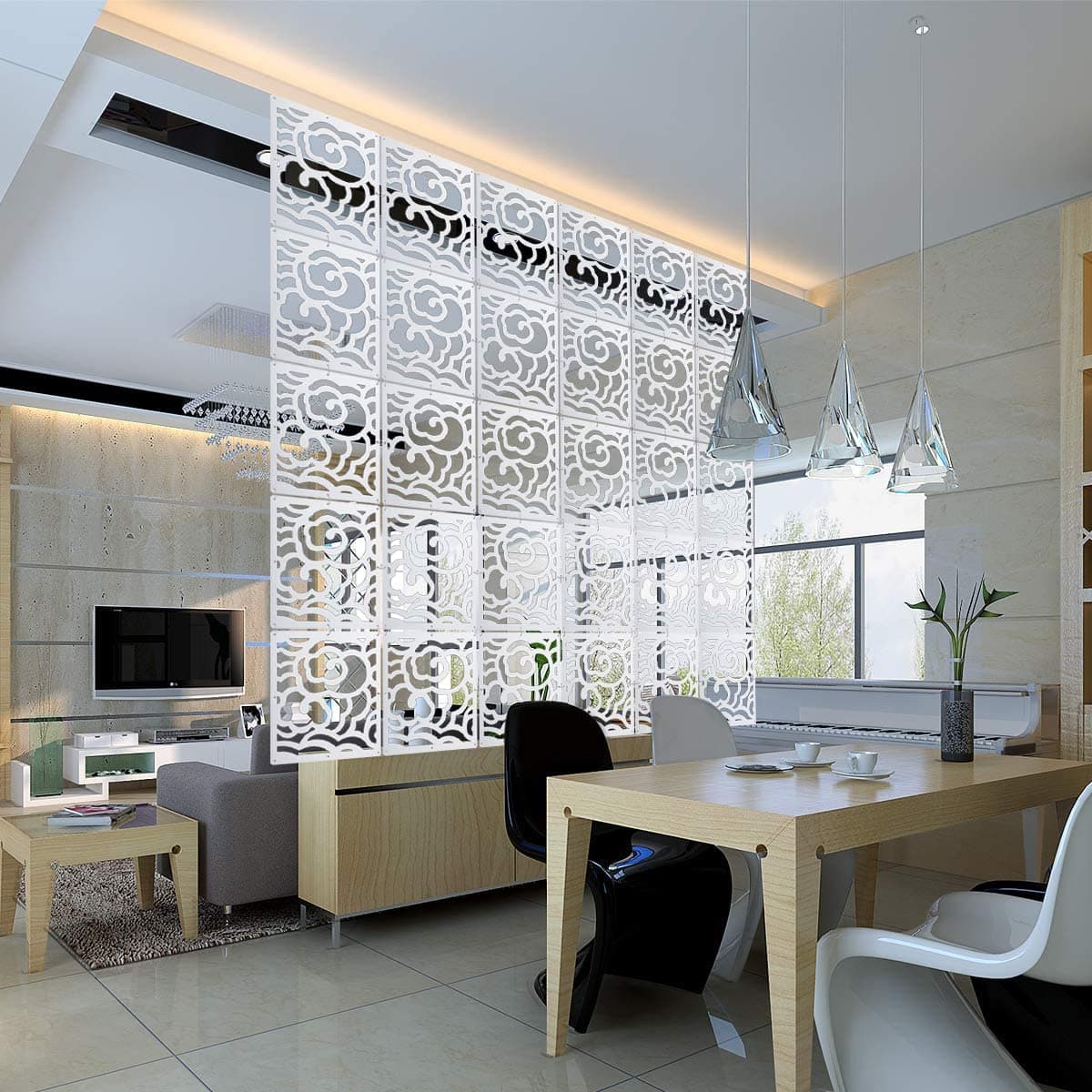 Kernorv DIY Room Divider Partitions Separator Hanging Decorative Panel Screens, 12 PCS Hanging Room Divider Partition Wall Dividers for Bedroom, Dining Room, Living Room, Sitting Room