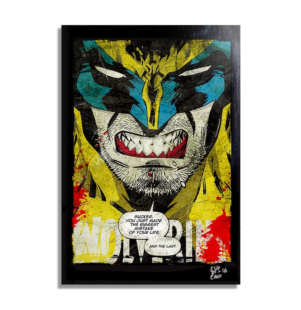 X Men Angry Wolverine Marvel Comics - Pop-Art Original Framed Fine Art Painting, Image on Canvas, Artwork, Movie Poster