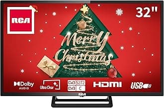 RCARB32HDCS 32 Inch HD TV, Central Stand FreeView Dolby Digital Audio 720P LED Display, Noise Reduction Color Engine HDMI USB Monitor for PS5 Xbox, Ideal Small Screen for Bedroom or Kitchen