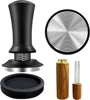 Coffee Espresso Tamper 51mm with WDT Tool Calibrated Spring Loaded, Coffee Press with Silicone Mat, 100% Flat Stainless Steel Base Tamper for Espresso Coffee Machine (51mm, Black)