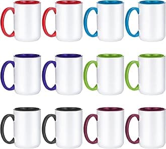 TANGLONG Sublimation Mugs 15 oz Sublimation Mugs Blank Sublimation Cups Sublimation Coffee Mugs Tazas Para Sublimacion Sublimation Coating for Mugs 6 Assorted Colors Set of 12