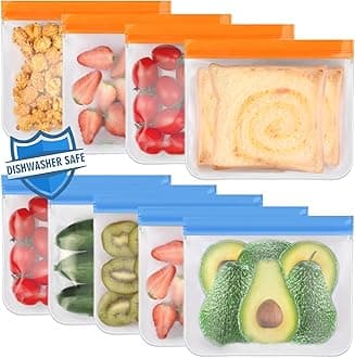 9 Pack Reusable Sandwich Bags Dishwasher Safe, BPA Free Food Storage Bags, Extra Thick Leakproof Reusable Quart Bags for Marinate Meats, Cereal, Sandwich, Home Organization