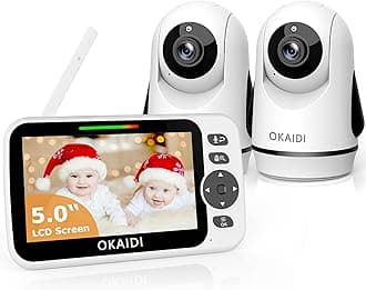 OKAIDI Video Baby Monitor with 2 Cameras, 5" Display Baby Monitor No WiFi, 30H Battery and 1000ft Range, Remote Pan-Tilt-Zoom Baby Camera, 2-Way Talk, 8 Lullabies, for Baby Pet Elderly