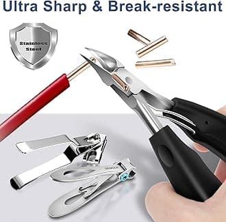 Nail Clippers for Thick Nails - DRMODE 15mm Wide Jaw Opening Stainless Steel Fingernail and Toenail Clippers for Thick Nail with Nail File, Slant Edge Cutter for Men & Women Big Set