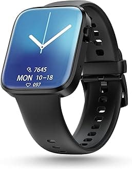 Pebble Cosmos Prime, 1.72" Always on Large Rectangular Display Smartwatch for Men & Women, Bluetooth Calling, Wireless Charging, Fitness Tracker with Heart rate Monitor - Jet Black