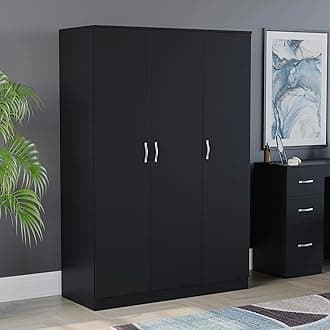 Vida Designs Riano Wardrobe, With Shelf & Hanging Rail Bedroom Storage Furniture (Black, 3 Door)
