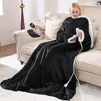 VOLISUN Wearable Heated Blanket with Foot Pocket,Electric Snuggle Throw Blanket with Sleeves,9 Heating Levels & 1-10 Hours Auto Shut Off,50x70 Inch,Grey