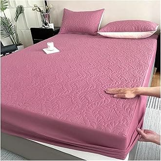 Waterproof Quilted Mattress Protector Breathable Bed Linen Mattress Cover No Pillowcase for Bedroom(Deep Pink,200x200x30cm)