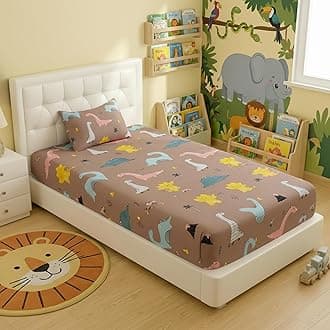 Filymore Small Dinosaurs Single Bedsheet for Kids 240 TC Cartoon Bedcover Made with Pure Microfiber(Size 60 X 90 Inches) 1 Bedsheet 1 Pillow Cover (Color-Brown)