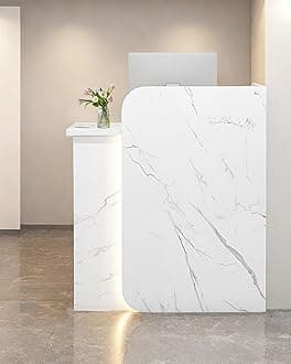 Reception Desk Office Checkout Counter, Modern Front Desk Reception Counter Desk with Lockable Drawer Simple Retail Counter for Retail, Lobby, Beauty Salon Clothing Store(Textured,63" Lx18 Wx39 H)