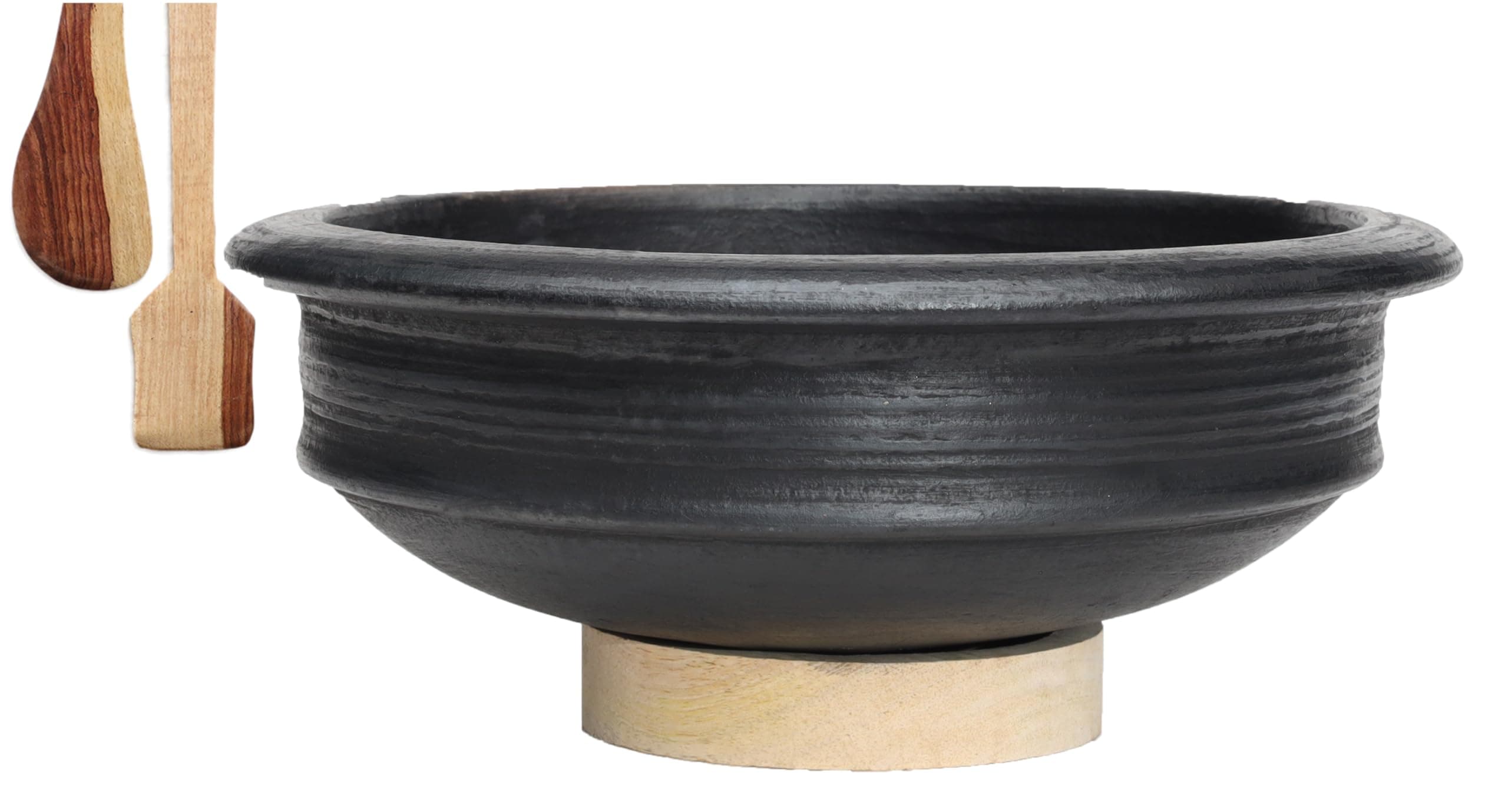 Craftsman India 2Liter | Unglazed, Pre-Seasoned, Deep Burned Black Pottery | Earthen Handi | Clay Pot for Cooking