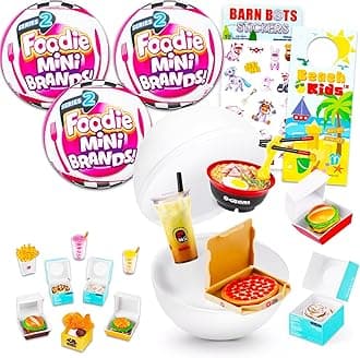 ZURU 5 Surprise Foodie Mini Brands Mystery Set - 3 Pack Series 2 Surprise Mini Food Toys Mystery Bundle with Stickers, More