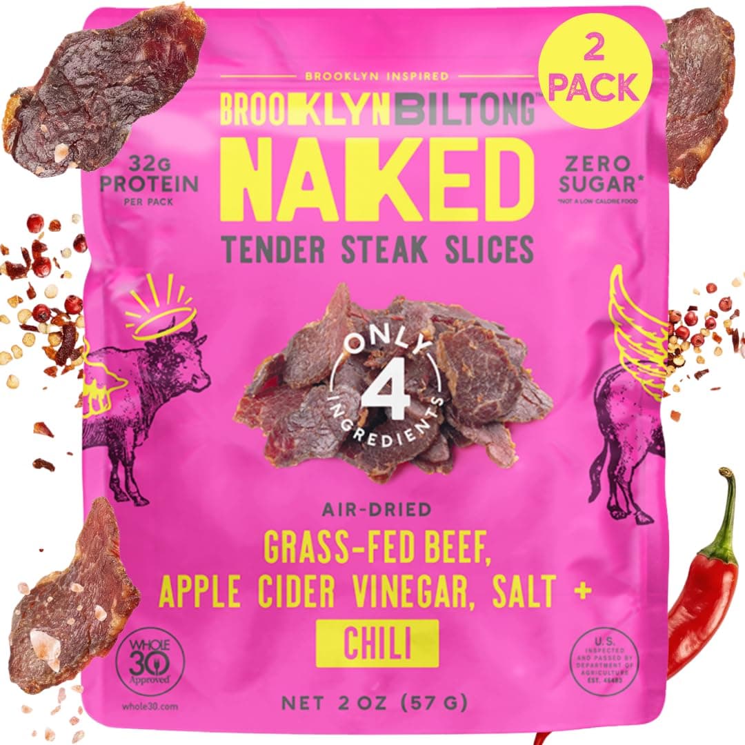 Brooklyn Biltong Air Dried Grass Fed Beef Snack, South African Beef Jerky (2 oz, Pack of 2) - Whole30 Approved, Paleo, Keto, Gluten Free, Sugar Free, Made in USA - (Peri Peri)