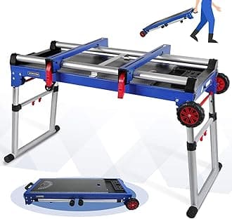 Miter Saw Stand, 5-in-1 Portable Workbench, Quick Folding Work Table with Detachable Miter Saw Stand & Height Adjustable Legs, Scaffold/Dolly/Creeper/Platform for Woodworking, Repair, Masonry