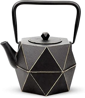 Toptier Cast Iron Teapot, Stovetop Safe Japanese Cast Iron Tea Kettle, Diamond Design Tea Pot with Removable Infuser for Loose Tea, 30 Ounce (900 ml), Black