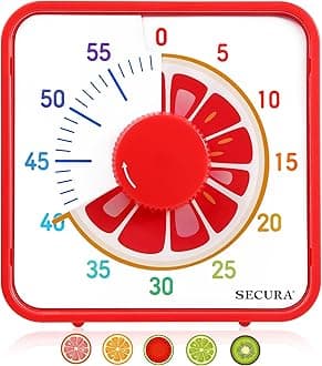 Secura 7.5-Inch Fruit Visual Timer for Kids, 60-Minute Countdown Timer for Classroom or Kitchen, Durable Mechanical Timer Clock with Magnetic Backing (Grapefruit)