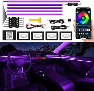 Acrylic Interior Car LED Strip Light with Wireless APP, RGB 6 in 1 with 175 inches 593 LEDs Fiber Optic Ambient Lighting Kits, 16 Million Colors Sound Active Function Car Neon Lights