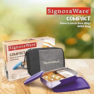 SignoraWare 150ml+850ml Big Compact Stainless Steel Lunch Box with Bag, Food Grade BPA Free Plastic,