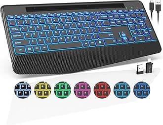 Trueque Wireless Keyboard with 7 Color Backlight Wrist Rest Phone Holder - Rechargeable Ergonomic Quiet Illuminated Keyboard for Computer Laptop Chromebook