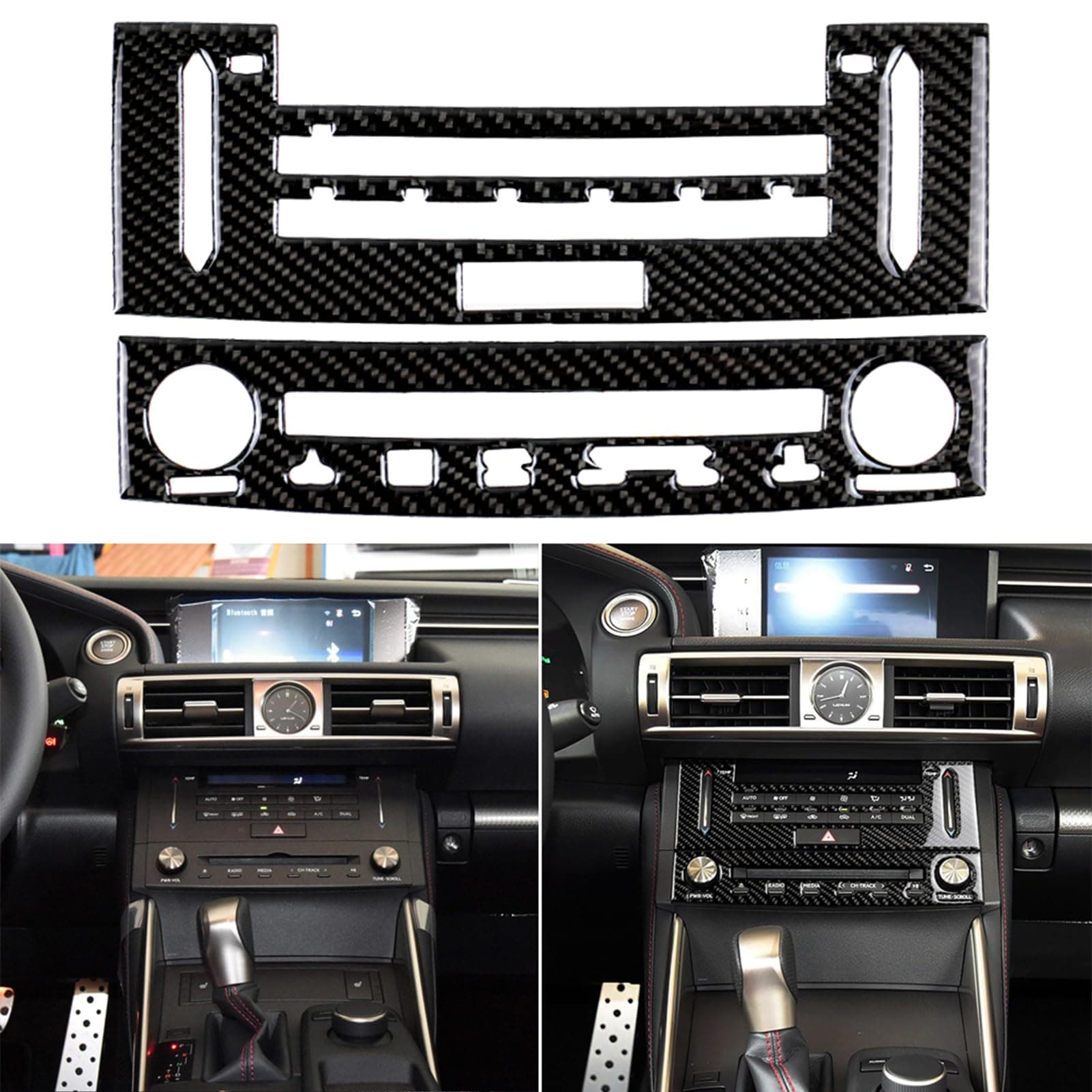 NVCNX Car Dashboard CD Panel Dash Cover Decal Compatible with Lexus ​IS250 2014 2015 / IS200t 2016 2017 / IS300 2016-2020 / IS350 2014-2020 Carbon Fiber Interior Trim Accessories Black - A