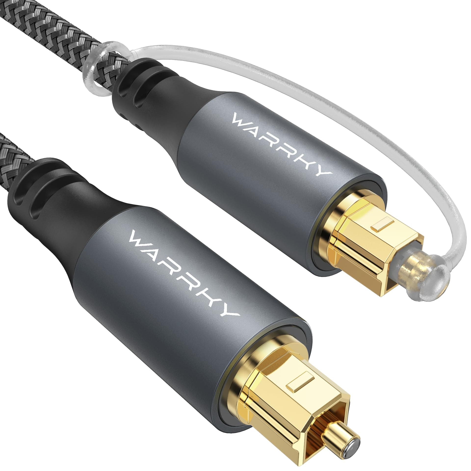 WARRKY Optical Audio Cable, 6ft Fiber Optic Cable [Metal Case, Nylon Braided, Gold Plated Plug] Digital Optical Audio Toslink Cable Compatible with Sound Bar, TV, PS4, Xbox, Samsung, Vizio