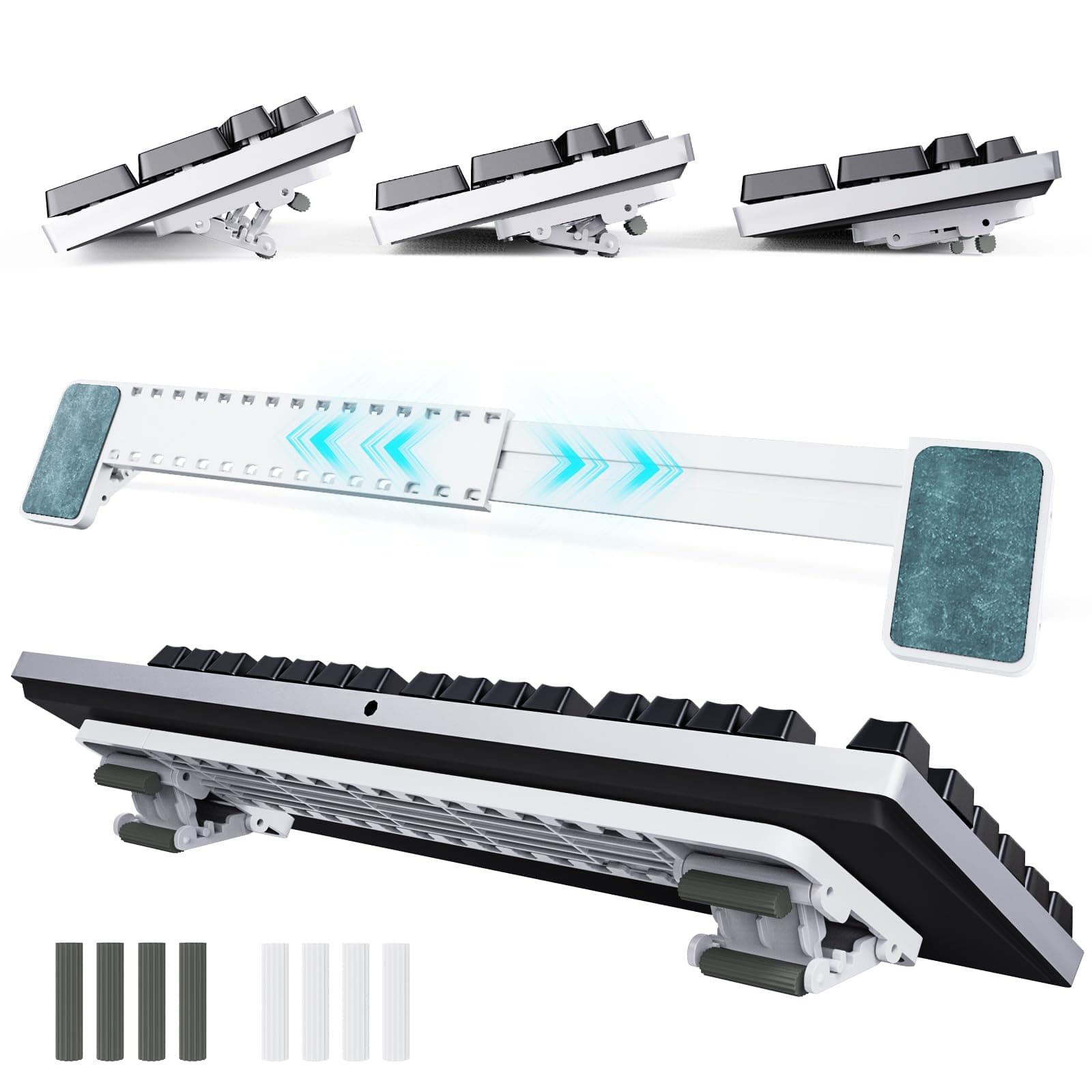 Computer Keyboard Stand, Adjustable Keyboard Riser for Flat-Back Keyboards Only and Retractable Holder for Apple Magic Keyboard, Ergonomic Desk Accessory (White)