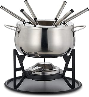 OS Oak & Steel ENGLAND - 10 Piece Stainless Fondue Set with Gift Box - Chocolates, Burgundy, Cheese, Savoyard Meat