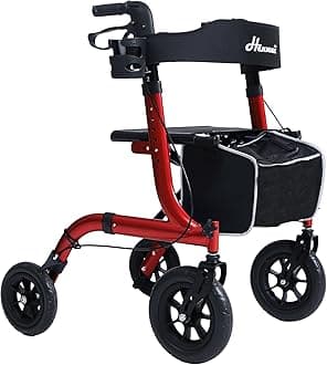 - Rollator Walker for Seniors, Lightweight Foldable All Terrain Rolling Walker with seat, Aluminum Walkers with 10 inch Rubber Wheels, Handles and Backrest for Seniors and Adult