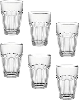 Rock Bar Stackable Beverage Glasses – Set Of 6 Dishwasher Safe Drinking Glasses For Soda, Juice, Milk, Coke, Beer, Spirits – 12.5oz Durable Tempered Glass Water Tumblers For Daily Use