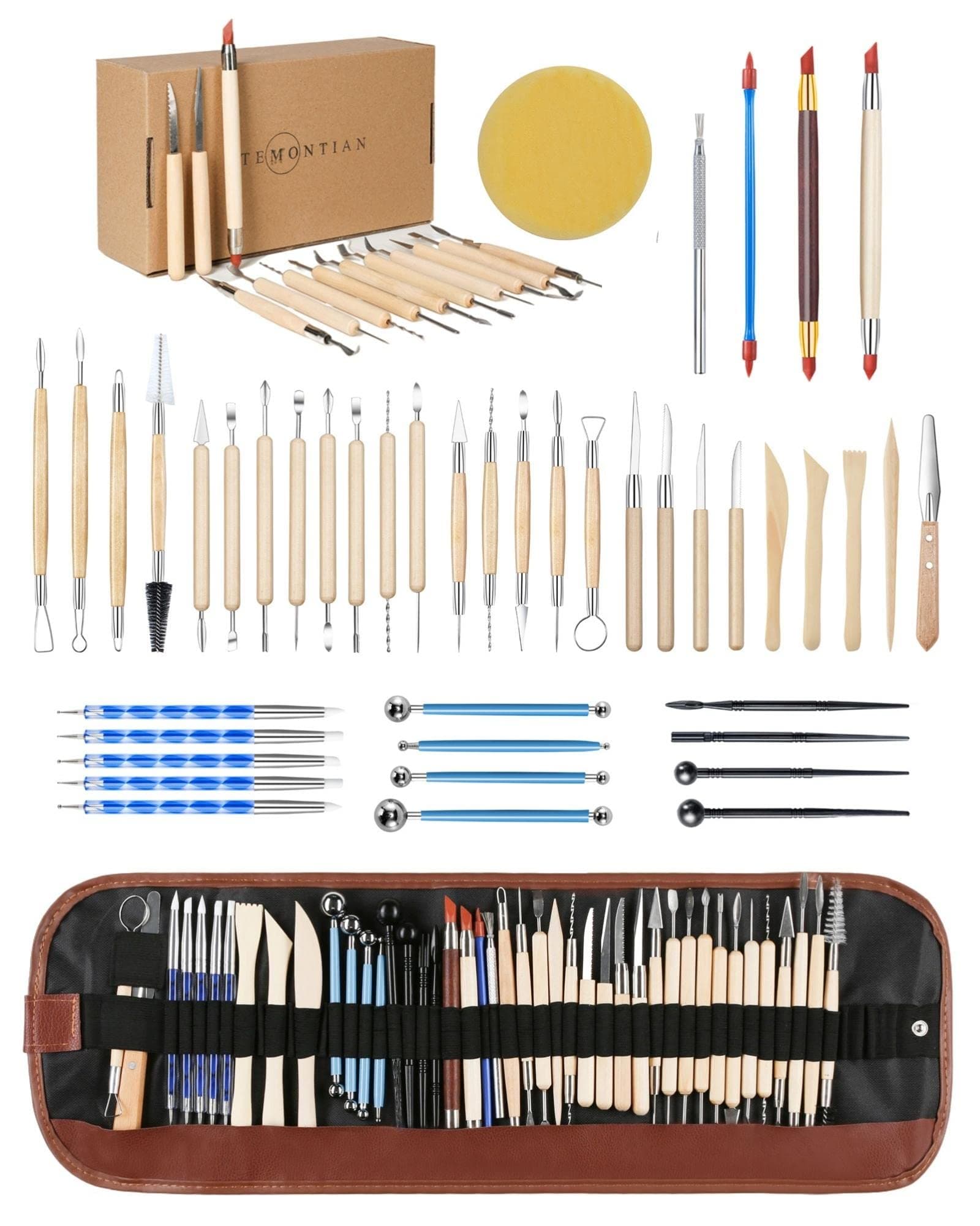 Clay Sculpting Tools Kit - 44 Pcs Double Sided Polymer Clay Tools with Carrying Case Bag