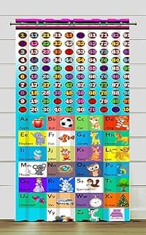 DECOMIZER Counting ABC Printed Kids Curtains for Kids Room, Nursery, Bedroom Playroom (1 Panel, 4x7 Feet) Cute Curtain for Kids Room, Kids Curtain, Printed Curtain, Door Curtain
