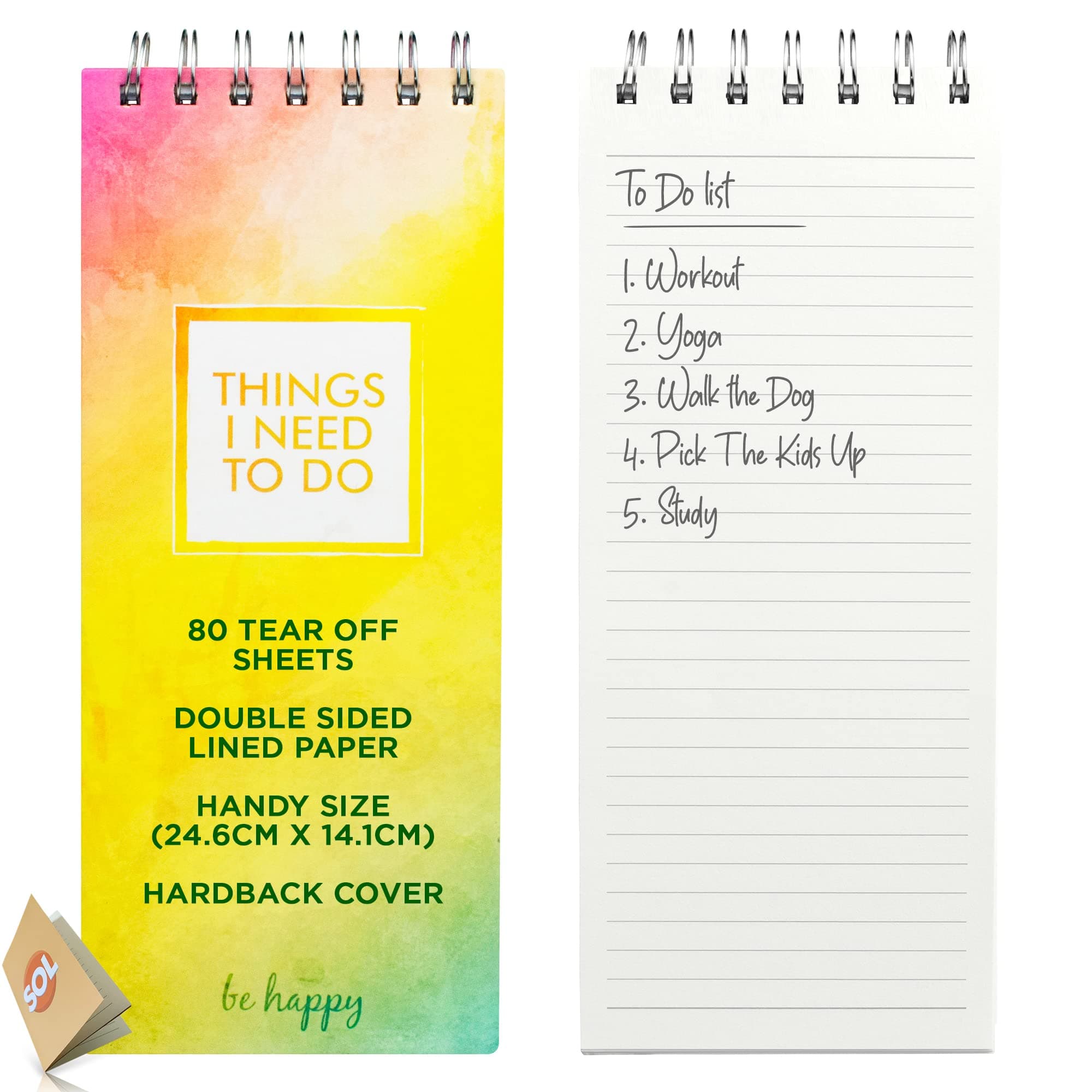 SOL To Do List Notebook for Daily Planning, 80 Sheets To Do List Pad, Compact 24x14cm Size Ideal for Task Management & Notes, Undated Planner Notebook with Hardback Cover for Home, Office & Study Use
