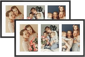 Golden State Art, 5x7 Aluminum Collage Frame, Display 5x7 Pictures With 3 Openings Mat or One 8.5x16.3 Photo, Real Glass, Portrait/Landscape Wall Display, Black, 2 Pack