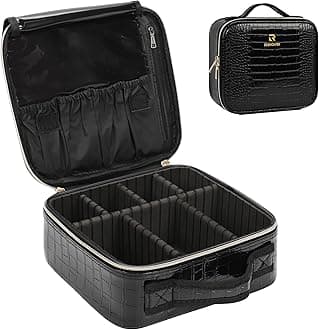 Relavel Travel Makeup Train Case Makeup Cosmetic Case Organizer Portable Artist Storage Bag with Adjustable Dividers for Cosmetics Makeup Brushes Toiletry Jewelry, Crocodile Pattern, Small